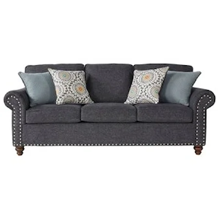 Traditional Rolled Arm Sofa with Nailhead Trim